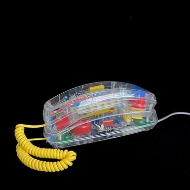 Vintage 1980s 1990s Post Modern Transparent Telephone Phone by Conair Coorporation Model HAC SW205 w/ Primary Colors Memphis Style 