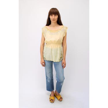 Bali Vine Blouse // vintage dress yellow top shirt boho hippie embroidered 80s 90s tunic hippy // S/M 