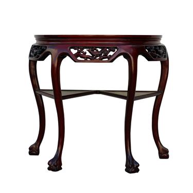 Chinese Red Brown Color Solid Wood Stone Top Craw Legs Half Table cs5319S