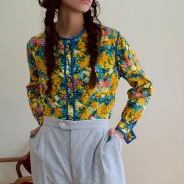 70s cotton floral smock blouse with gold buttons 