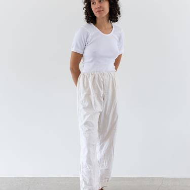 Vintage 27-36 Waist Stripe Flannel Elastic Easy Pant | White Beige High Waist Holiday Cotton Gold Braid Pajama Pants | FL005 