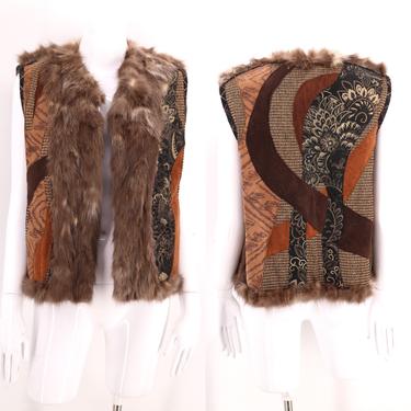 70s KOOS Van Den Akker patchwork fur vest / vintage 1970s art to wear reversible quilted fox fur gilet jacket duster sz L 