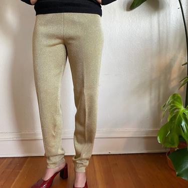 vintage metallic gold knit slacks / gold stretch pants medium 