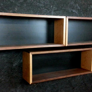 Single Walnut and Cherry Floating Wall Box Book Case Shelf Mid Century to Contemporary Modern Style 