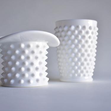 Pair of Fenton Hobnail Milk Glass Vases | Top Hat and Cup 