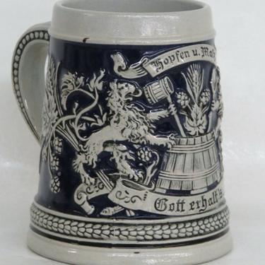 Gerz Hopfen u Malz Gott Erbalts German Blue Gray Pottery Beer Mug Stein 2496B