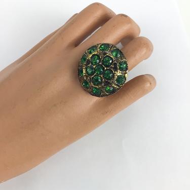 Vintage style ring | Vintage green rhinestone cocktail ring | one of a kind vintage button costume jewelry ring 