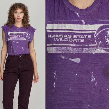 80s Kansas State Wildcats Threadbare Muscle Tee - Men's Medium, Women's Large | Vintage Purple Paper Thin Burnout Distressed Tank Top 
