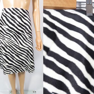 Vintage 90s Fuzzy Zebra Print Midi Skirt Made In USA Size 31 Waist Size 10 