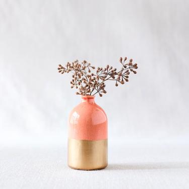 Coral & Gold Dipped Bud Vase