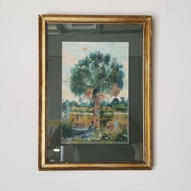 Late 20th Century Tropical Florida Highwayman Style Landscape Pastel Drawing, Framed 