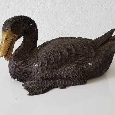 Vintage Bronze Duck Sculpture . 