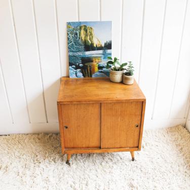 Hand Made Mid-Century Modern Side Table / Cabinet With Sliding Doors 