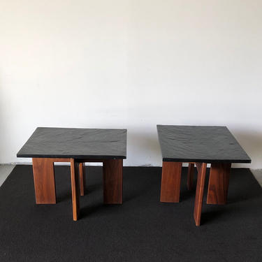 HA-19116 Pair of Teak Side Tables with Slate