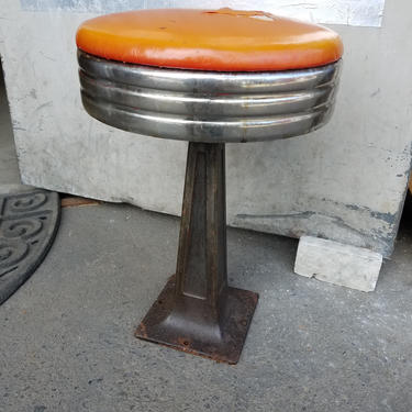 Vintage Chrome & Vinyl Diner Stool with Cast Iron Base