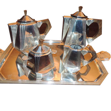 Art Deco Silver Tea and Coffee  Set with Tray