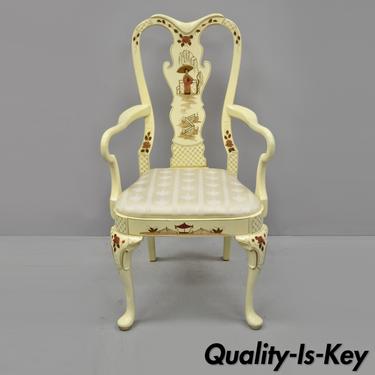 Vintage Hickory Mfg Queen Anne Georgian Style Japanned White Dining Arm Chair