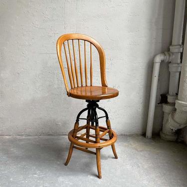 Industrial Maple Spindle Back Drafting Stool