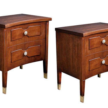 Pair of American 1960's Walnut 2-Drawer Concave Bedside Cabinets/Chests
