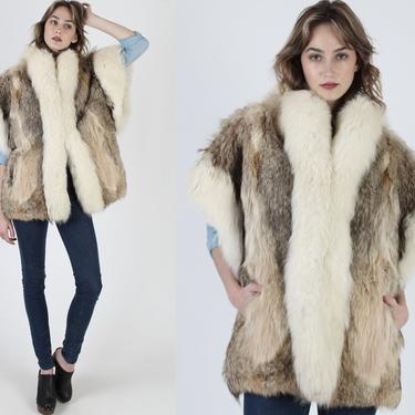 Vintage 80s Natural Coyote Fur Vest Plush Ivory Arctic Fox Unisex Coat 