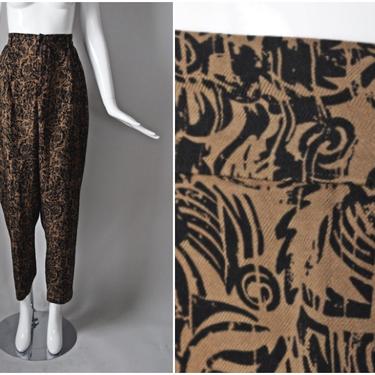 vtg 90s Ellen Tracy abstract print tapered leg silk pants | Y2K 2000s 1900s | size 14 Large L | animal print 