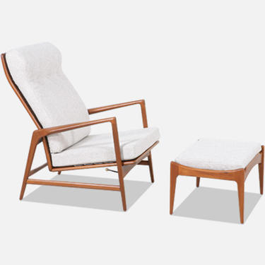 Ib Kofod-Larsen Teak Reclining Lounge Chair with Ottoman for Selig