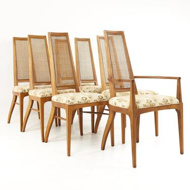 Lane Rhythm Mid Century Walnut and Cane Dining Chairs - Set of 7 - mcm 