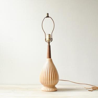 Vintage Mid Century Ceramic Lamp, Table Lamp, Neutral Lamp, Brown Lamp, Retro Lamp, Ceramic and Wood Lamp 