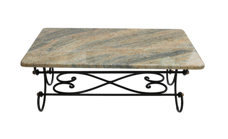 Granite Topped Coffee Table Wrought Iron Metal Base 