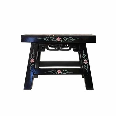 Black Lacquer Ru Yi Carving Blossom Flower Short Stool Table ws1562E 