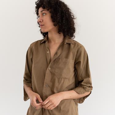 Vintage Overdye Mushroom Brown Quarter Sleeve Shirt | Simple Cotton Work Blouse | S 