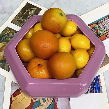 Vintage Hexagon Bowl Retro 1980s Contemporary + Fruit Bowl or Planter + Magenta Pink + Ceramic Frame + Modern Home Decor and Storage 