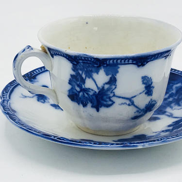 Antique John Maddock  Sons Flow Blue Virginia Cup & Saucer- late 1800's 
