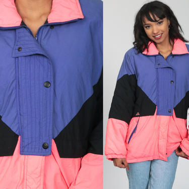 Neon Ski Jacket 90s Puffy Jacket Windbreaker Puffer Coat 80s Neon Jacket Purple Pink Winter Pink Coat Retro Vintage Puff Medium Large 