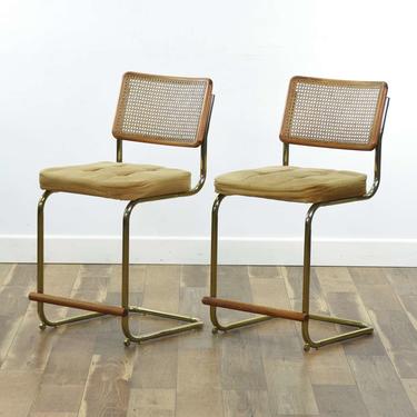 Pair Of Modernist Cesca Style Bar Stools W Cane Back