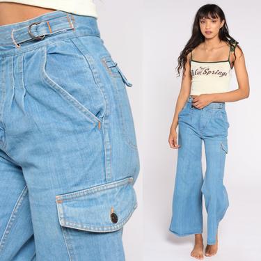 Bell Bottoms Jeans 70s Denim Jeans Flared Pants High Waisted Boho High Rise 1970s Vintage Blue Jean Small 26 