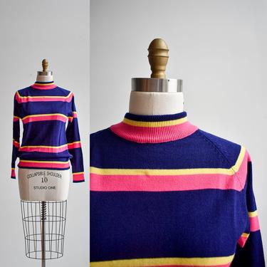 1970s Navy Blue Striped Sweater 