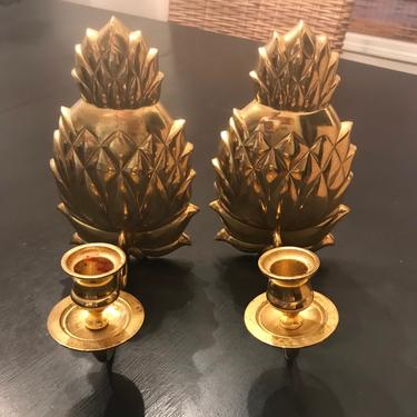 Vintage solid brass pineapple bookends 