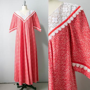1970s Maxi Tent Dress Cotton Boho M 