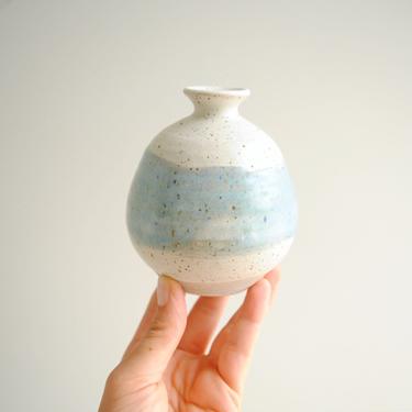 Vintage Small Blue and White Handmade Stoneware Ceramic Vase, Pottery Vase, Weed Vase 
