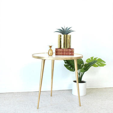 "Loretta" White Marble &amp; Gold Side Table 