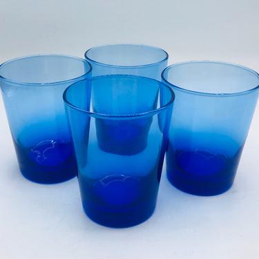 Vintage set of (4) Cobalt Blue Glass Cocktail Rocks- Whiskey Scotch drinking glasses- 12 Ounce 