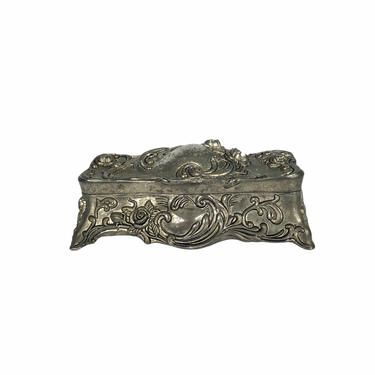 Vintage Silver Plate Footed Ornate Jewelry Box 