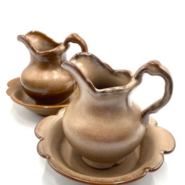 FRANKOMA Plainsman Brown Pitcher and Bowl Set, 30A, 30B, Small  Brown Satin Pitcher, Vintage Pottery, Western, Southwest, 2 sets available 