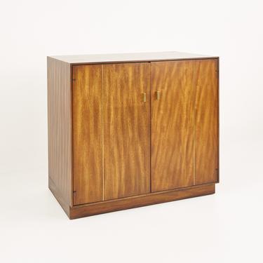 Mid Century Tigerwood and Brass Bar Record Media Base Cabinet Credenza - mcm 