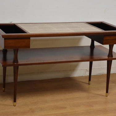 Walnut and Tile TV Stand Console Table 