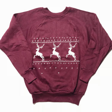 NEW w/ Tags! Vintage 1960s/1970s Reindeer Sweatshirt ~ Kids L / Women's S ~ Christmas ~ Crewneck ~ Raglan ~ 