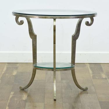 Contemporary Art Deco Scrolled Metal End Table W Glass