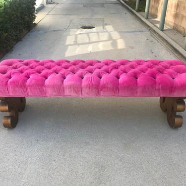 Hollywood Regency Pink Tufted Bench 