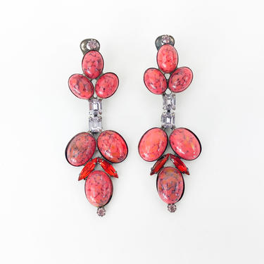 50s Orange Earrings | Red Orange Dangle Earrings | Orange Drop Clips Earrings 
